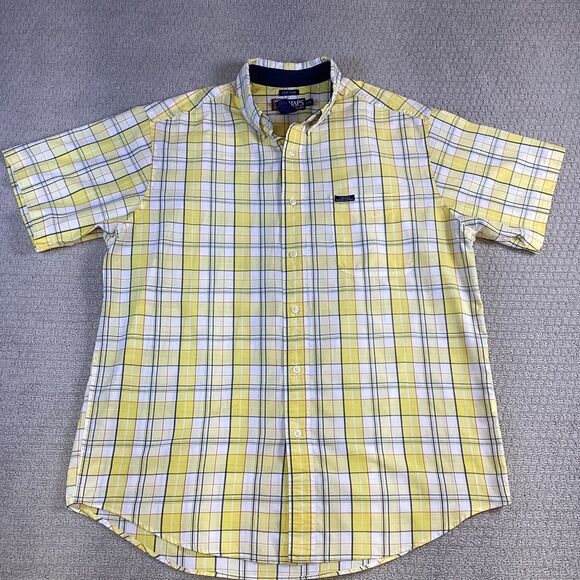 Chaps Plaid Short Sleeve Button Down Shirt Menswear Yellow Casual - Picture 1 of 7